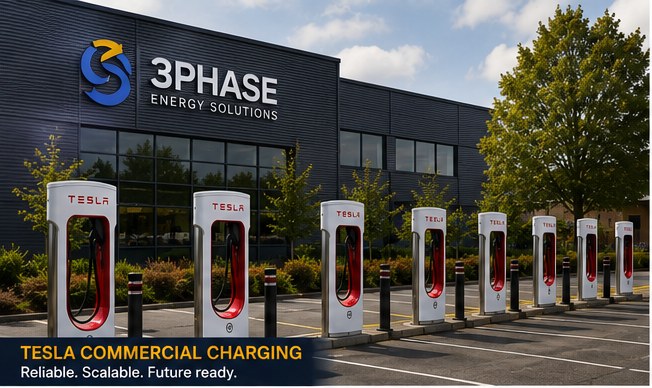 Commercial EV charging infrastructure outside a business premises