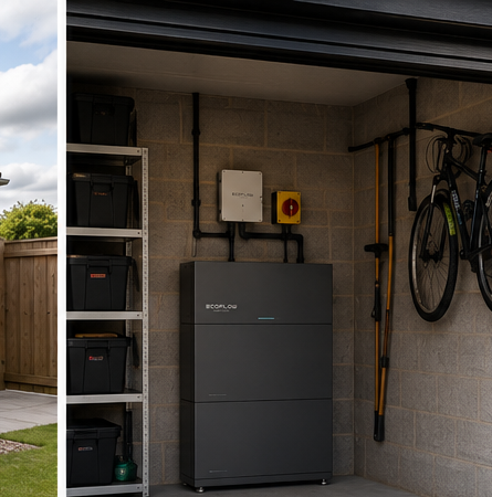 EcoFlow PowerOcean home battery system installed in a garage