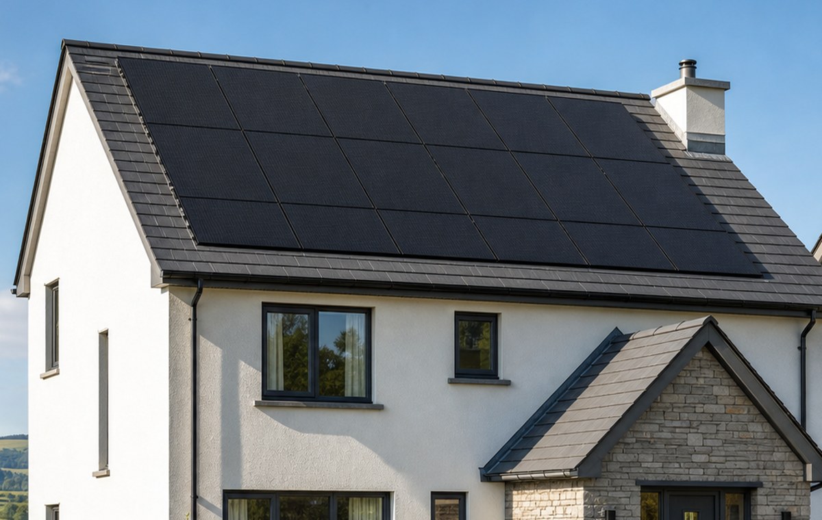 Residential solar panels on a modern home in Wales